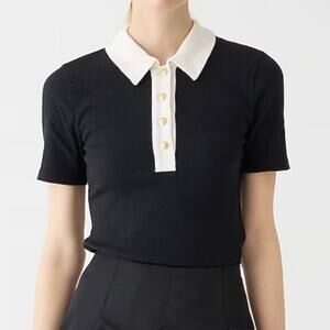 J Crew Womens Vintage Rib Polo T-Shirt Top Small Black Ivory